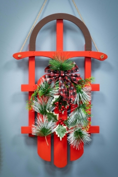 55cm Red Decorative Wooden Sled With Red Bow