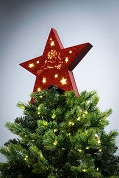 Red Wooden Battery-Powered Star Tree Topper - Reindeer & Stars Scene