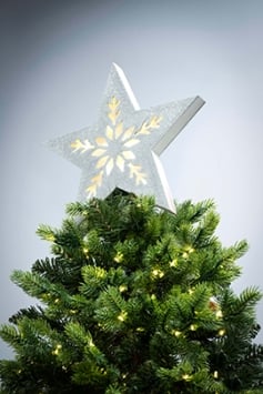 Silver Wooden Battery-Powered Star Tree Topper - Snowflake Scene