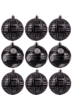 10cm Hand Painted Shatterproof Bauble Design 6 (9 Pack)