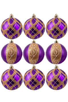 10cm Hand Painted Shatterproof Bauble Design 10 (9 Pack)