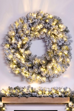 120cm Pre-lit Flocked Thick Wide Arbor Vitae Wreath