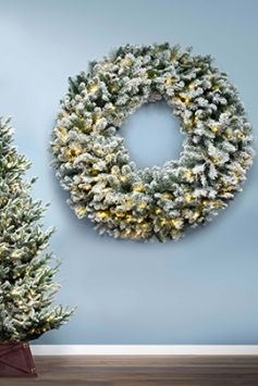 150cm Pre-lit Flocked Extra Thick Arbor Vitae Wreath