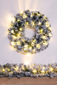 Pre-lit Flocked Extra Wide Arbor Vitae Wreath (60cm - 150cm)