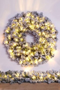 90cm Pre-lit Flocked Extra Thick Arbor Vitae Wreath