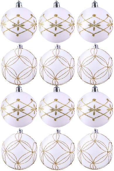 Hand Painted Shatterproof Bauble Design 5 (12 Pack)