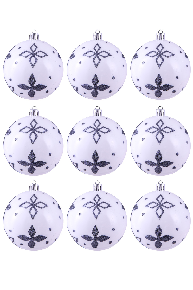 10cm Hand Painted Shatterproof Bauble Design 19 (9 Pack)