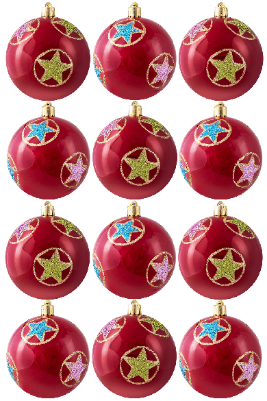 Hand Painted Shatterproof Bauble Design 29 (12 Pack)