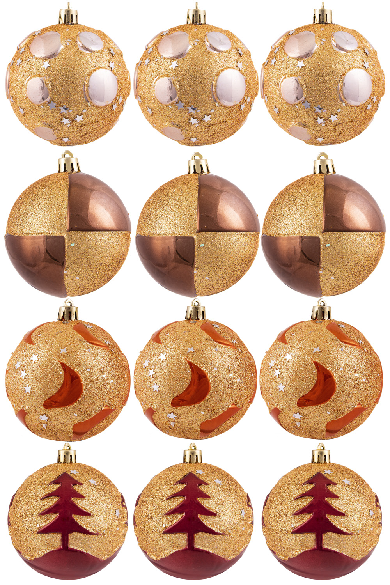 Hand Painted Shatterproof Bauble Design 36 (12 Pack)