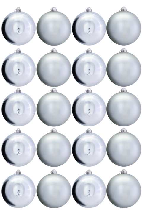 15cm Silver Bauble Set Shiny/Matt (20 pc)