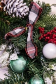 50cm Decorated Mixed Pine Wreath with Tartan Bows