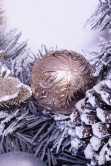 50cm Decorated Silver Mixed Pine Wreath with Rose Gold Poinsettia