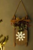 Battery-Operated 55cm Grey Decorative Wooden Sled - Snowflake Design