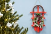 55cm Red Decorative Wooden Sled With Red Bow