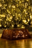 Pre-lit Large Brown Wooden Tree Skirt - Reindeer & Stars Scene