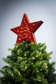 Red Wooden Battery-Powered Star Tree Topper - Tree & Stars Scene