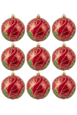 10cm Hand Painted Shatterproof Bauble Design 31 (9 Pack)