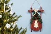 Battery-Operated 55cm Red Decorative Wooden Sled - Tree Design