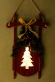 Battery-Operated 55cm Red Decorative Wooden Sled - Tree Design