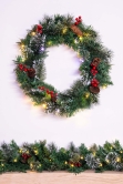 50cm Pre-lit Decorated Mixed Pine Wreath Warm White/Multicolour LEDs