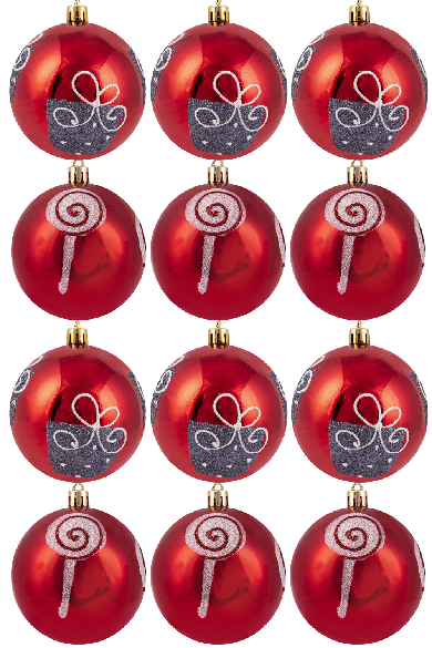 Hand Painted Shatterproof Bauble Design 8 (9-12 Pack)