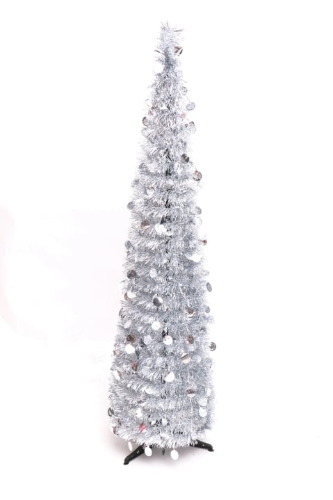 The 5ft Slim Silver Tinsel Pop Up Christmas Tree