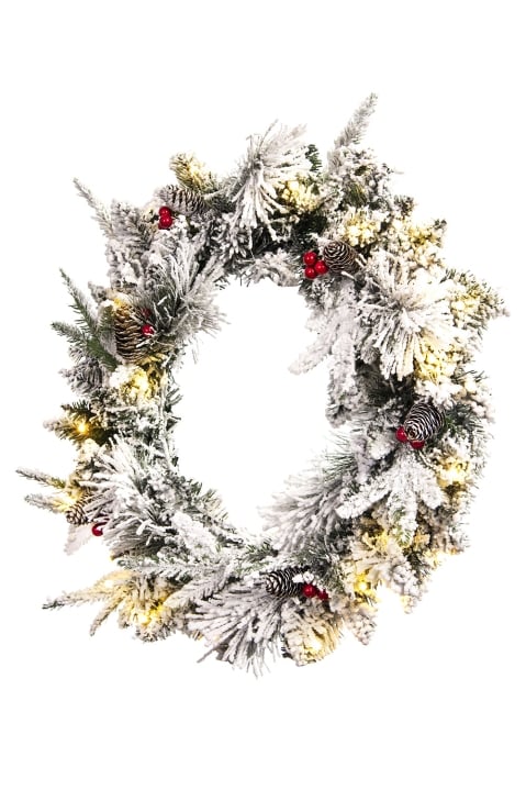 Pre-lit 60cm Snowy Alpine Wreath | Christmas Tree World